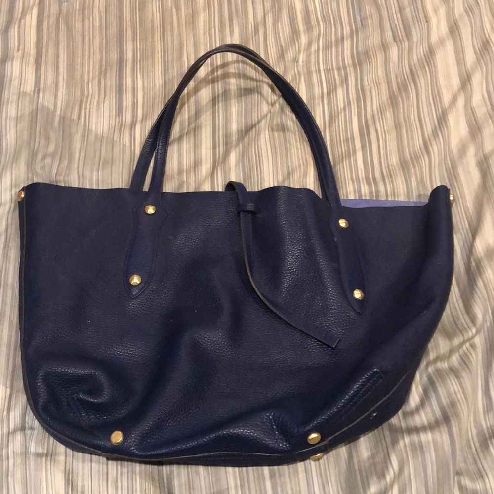Navy leather tote